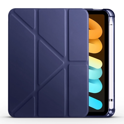 Apple iPad Mini 2021 (6.Nesil) Tablet Kılıfı Standlı Tri Folding Kalemlikli Silikon Smart Cover - Lacivert