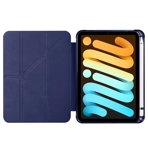 Apple iPad Mini 2021 (6.Nesil) Tablet Kılıfı Standlı Tri Folding Kalemlikli Silikon Smart Cover - Lacivert