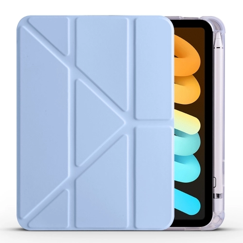 Apple iPad Mini 2021 (6.Nesil) Tablet Kılıfı Standlı Tri Folding Kalemlikli Silikon Smart Cover - Mavi