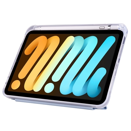 Apple iPad Mini 2021 (6.Nesil) Tablet Kılıfı Standlı Tri Folding Kalemlikli Silikon Smart Cover - Mavi
