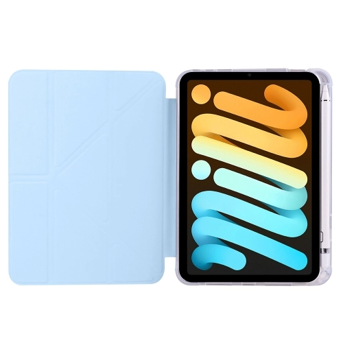 Apple iPad Mini 2021 (6.Nesil) Tablet Kılıfı Standlı Tri Folding Kalemlikli Silikon Smart Cover - Mavi