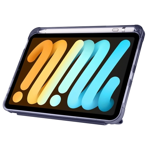 Apple iPad Mini 2021 (6.Nesil) Tablet Kılıfı Standlı Tri Folding Kalemlikli Silikon Smart Cover - Mor