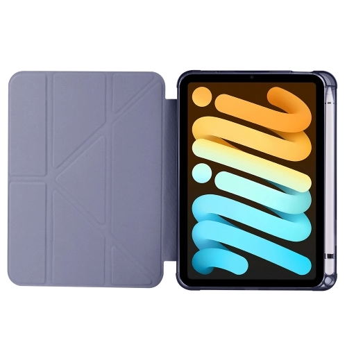 Apple iPad Mini 2021 (6.Nesil) Tablet Kılıfı Standlı Tri Folding Kalemlikli Silikon Smart Cover - Mor