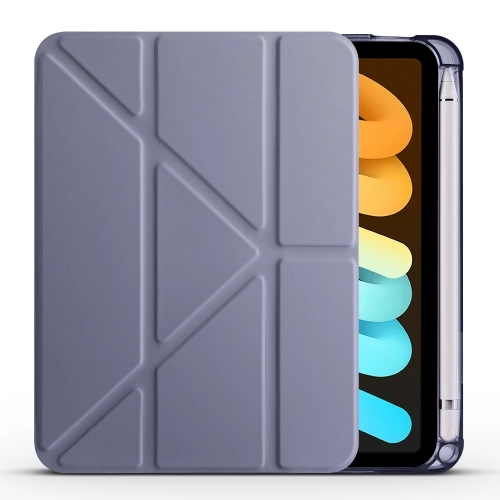 Apple iPad Mini 2021 (6.Nesil) Tablet Kılıfı Standlı Tri Folding Kalemlikli Silikon Smart Cover - Mor