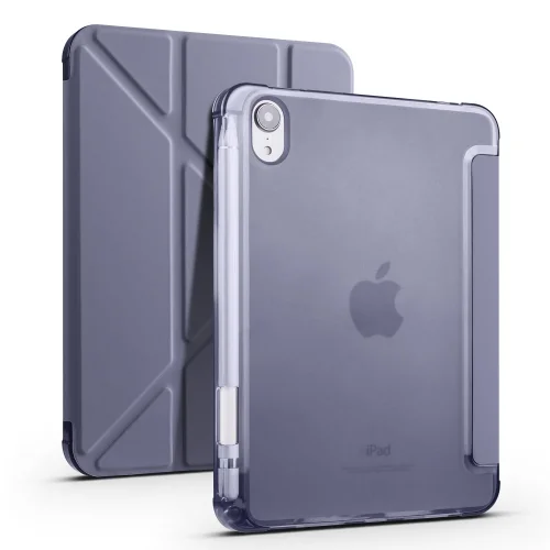 Apple iPad Mini 2021 (6.Nesil) Tablet Kılıfı Standlı Tri Folding Kalemlikli Silikon Smart Cover - Mor