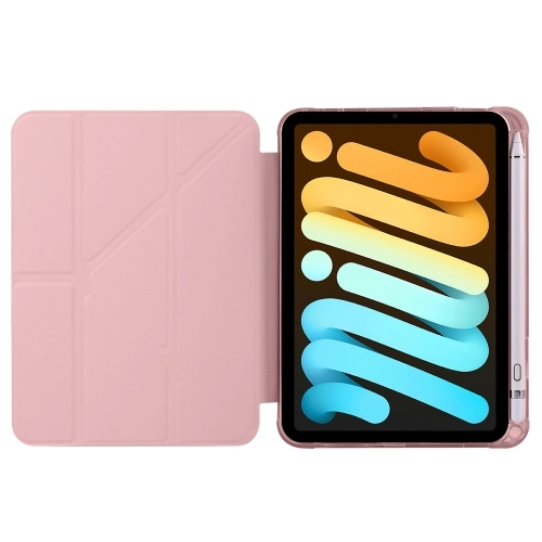 Apple iPad Mini 2021 (6.Nesil) Tablet Kılıfı Standlı Tri Folding Kalemlikli Silikon Smart Cover - Pembe