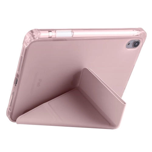 Apple iPad Mini 2021 (6.Nesil) Tablet Kılıfı Standlı Tri Folding Kalemlikli Silikon Smart Cover - Pembe