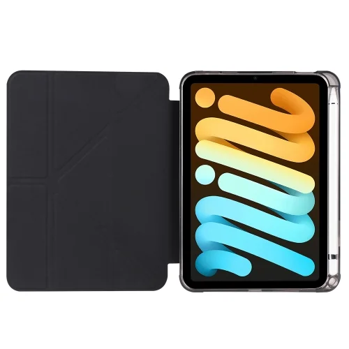 Apple iPad Mini 2021 (6.Nesil) Tablet Kılıfı Standlı Tri Folding Kalemlikli Silikon Smart Cover - Siyah