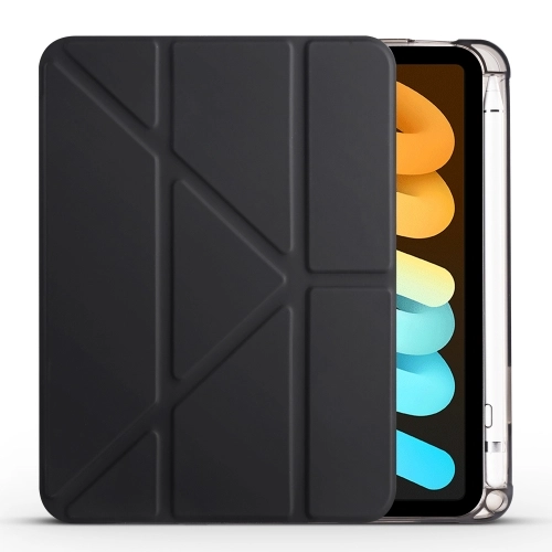 Apple iPad Mini 2021 (6.Nesil) Tablet Kılıfı Standlı Tri Folding Kalemlikli Silikon Smart Cover - Siyah