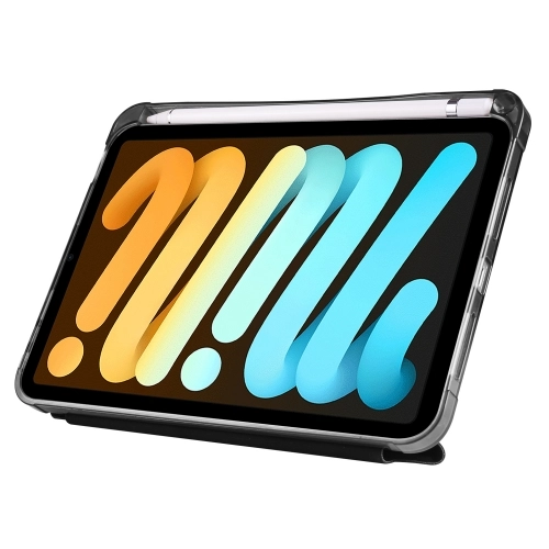 Apple iPad Mini 2021 (6.Nesil) Tablet Kılıfı Standlı Tri Folding Kalemlikli Silikon Smart Cover - Siyah