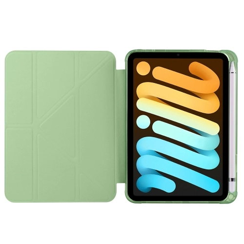 Apple iPad Mini 2021 (6.Nesil) Tablet Kılıfı Standlı Tri Folding Kalemlikli Silikon Smart Cover - Yeşil
