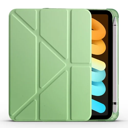 Apple iPad Mini 2021 (6.Nesil) Tablet Kılıfı Standlı Tri Folding Kalemlikli Silikon Smart Cover - Yeşil