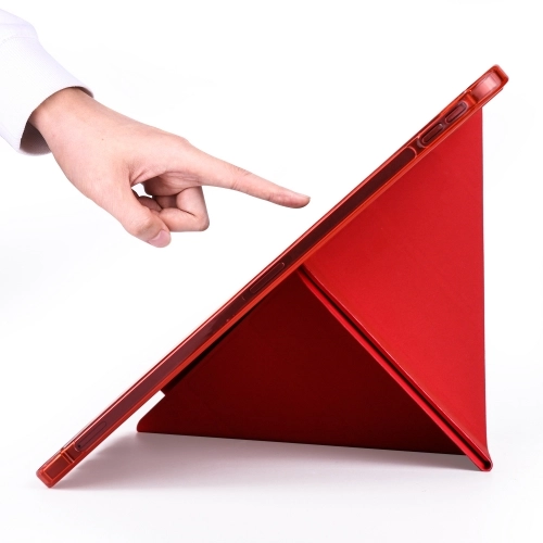 Apple iPad Pro 11 2020 Tablet Kılıfı Standlı Tri Folding Kalemlikli Silikon Smart Cover - Kırmızı