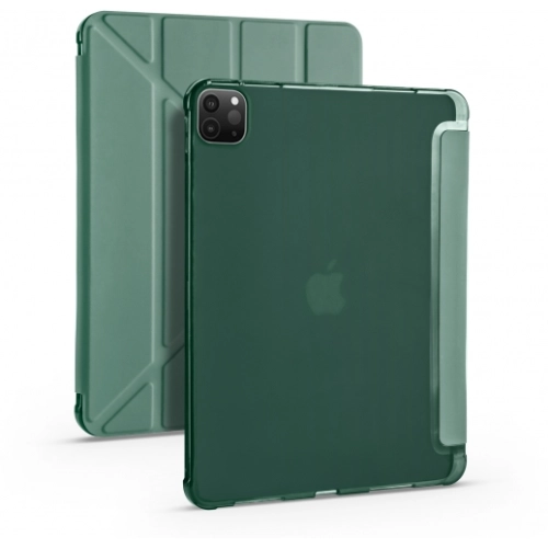 Apple iPad Pro 11 2020 Tablet Kılıfı Standlı Tri Folding Kalemlikli Silikon Smart Cover - Koyu Yeşil