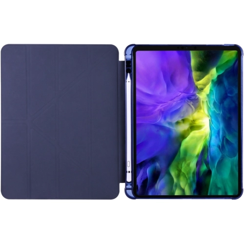 Apple iPad Pro 12.9 2021 (5. Nesil) Tablet Kılıfı Standlı Tri Folding Kalemlikli Silikon Smart Cover - Lacivert