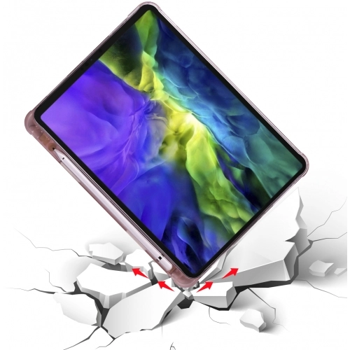 Apple iPad Pro 12.9 2021 (5. Nesil) Tablet Kılıfı Standlı Tri Folding Kalemlikli Silikon Smart Cover - Mavi