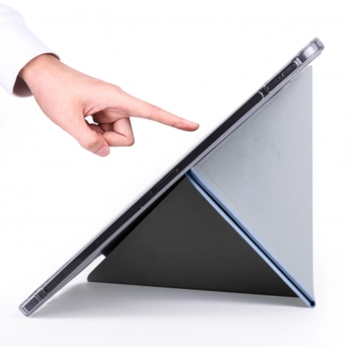 Apple iPad Pro 12.9 2021 (5. Nesil) Tablet Kılıfı Standlı Tri Folding Kalemlikli Silikon Smart Cover - Mavi