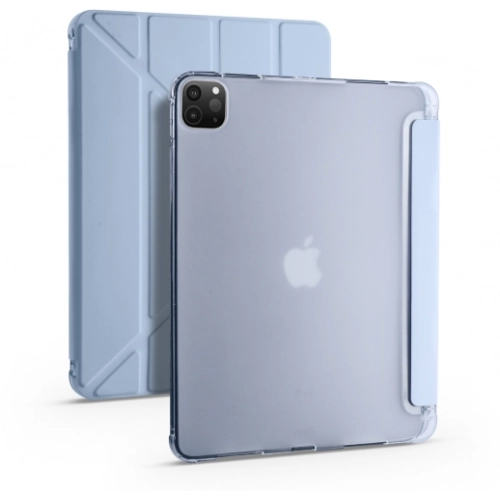 Apple iPad Pro 12.9 inç 2020 Tablet Kılıfı Standlı Tri Folding Kalemlikli Silikon Smart Cover - Mavi