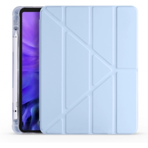 Apple iPad Pro 12.9 2021 (5. Nesil) Tablet Kılıfı Standlı Tri Folding Kalemlikli Silikon Smart Cover - Mavi