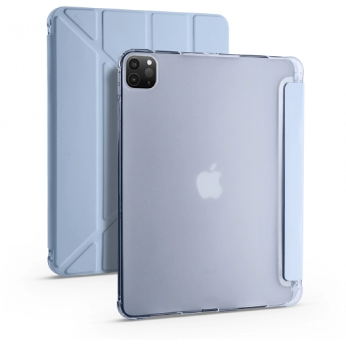 Apple iPad Pro 11 2020 Tablet Kılıfı Standlı Tri Folding Kalemlikli Silikon Smart Cover - Mavi