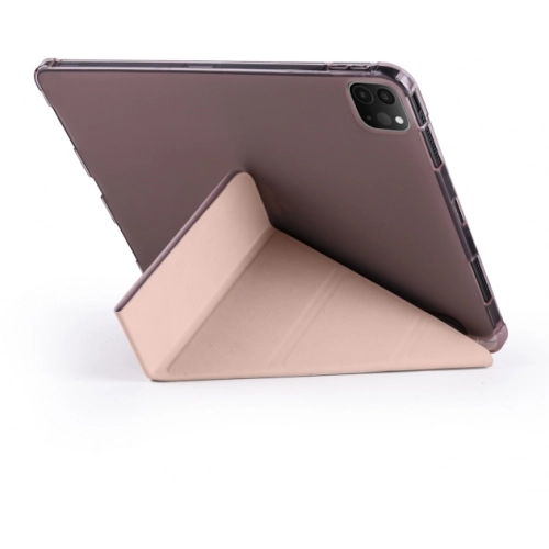 Apple iPad Pro 12.9 2021 (5. Nesil) Tablet Kılıfı Standlı Tri Folding Kalemlikli Silikon Smart Cover - Pembe