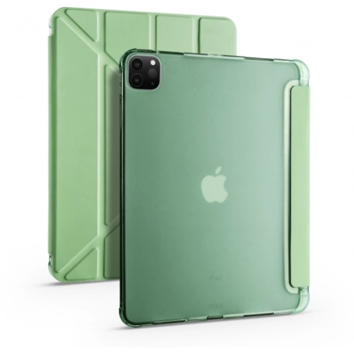 Apple iPad Pro 12.9 2021 (5. Nesil) Tablet Kılıfı Standlı Tri Folding Kalemlikli Silikon Smart Cover - Yeşil