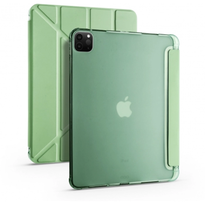 Apple iPad Pro 12.9 2021 (5. Nesil) Tablet Kılıfı Standlı Tri Folding Kalemlikli Silikon Smart Cover - Yeşil
