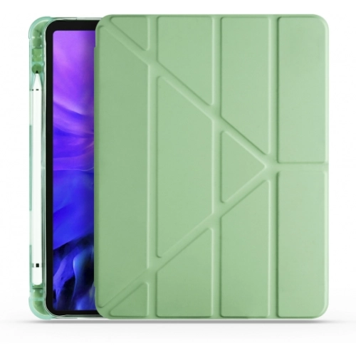 Apple iPad Pro 12.9 inç 2020 Tablet Kılıfı Standlı Tri Folding Kalemlikli Silikon Smart Cover - Yeşil