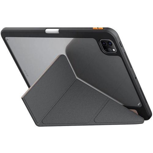 Apple iPad Pro 11 2024 Kılıf SkinArma Kabartma Baskı Tasarımlı 360 Tam Koruma Arkası Şeffaf Standlı Gamma Kılıf - Siyah