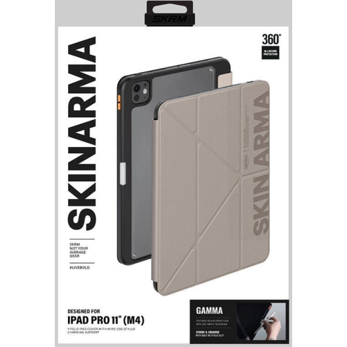 Apple iPad Pro 11 2024 Kılıf SkinArma Kabartma Baskı Tasarımlı 360 Tam Koruma Arkası Şeffaf Standlı Gamma Kılıf - Siyah