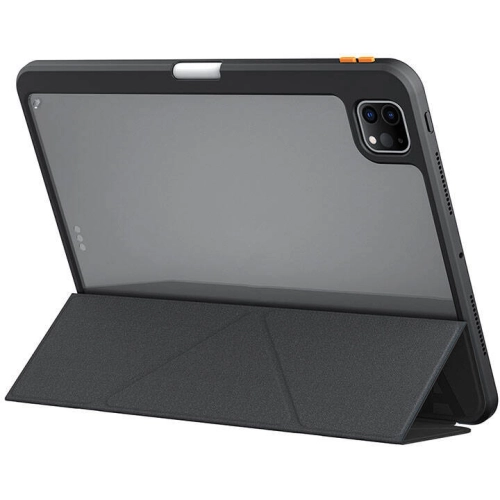 Apple iPad Pro 11 2024 Kılıf SkinArma Kabartma Baskı Tasarımlı 360 Tam Koruma Arkası Şeffaf Standlı Gamma Kılıf - Siyah