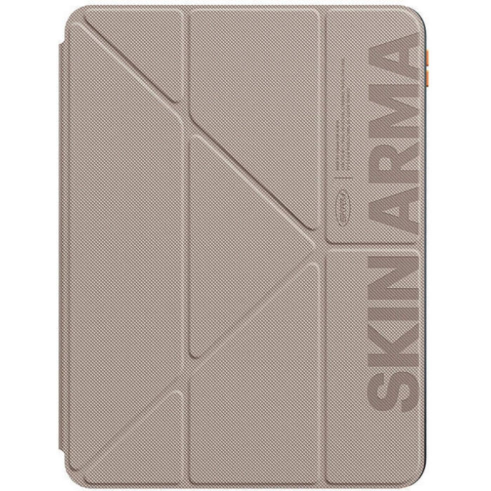 Apple iPad Pro 11 2024 Kılıf SkinArma Kabartma Baskı Tasarımlı 360 Tam Koruma Arkası Şeffaf Standlı Gamma Kılıf - Gold