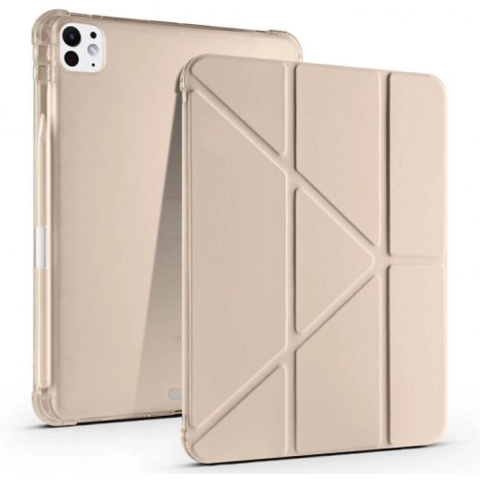 Apple iPad Pro 11 2024 Tablet Kılıfı Standlı Tri Folding Kalemlikli Silikon Smart Cover - Gold