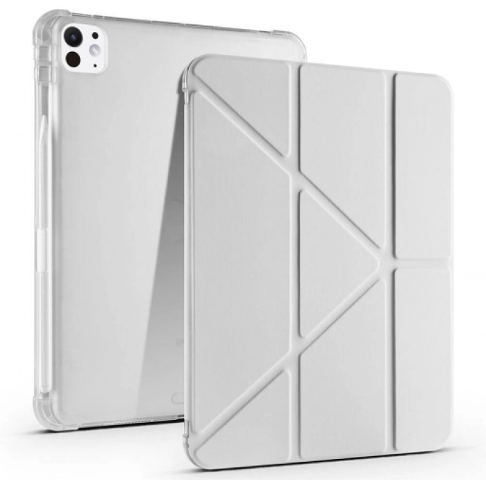Apple iPad Pro 11 2024 Tablet Kılıfı Standlı Tri Folding Kalemlikli Silikon Smart Cover - Gri