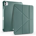 Apple iPad Pro 11 2024 Tablet Kılıfı Standlı Tri Folding Kalemlikli Silikon Smart Cover - Koyu Yeşil
