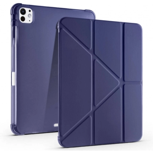 Apple iPad Pro 11 2024 Tablet Kılıfı Standlı Tri Folding Kalemlikli Silikon Smart Cover - Lacivert