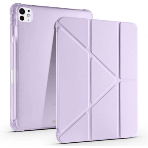 Apple iPad Pro 11 2024 Tablet Kılıfı Standlı Tri Folding Kalemlikli Silikon Smart Cover - Lila