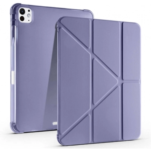 Apple iPad Pro 11 2024 Tablet Kılıfı Standlı Tri Folding Kalemlikli Silikon Smart Cover - Mor