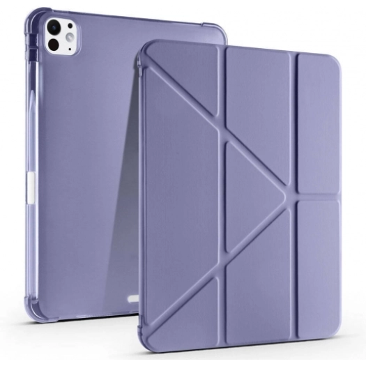 Apple iPad Pro 11 2024 Tablet Kılıfı Standlı Tri Folding Kalemlikli Silikon Smart Cover - Mor