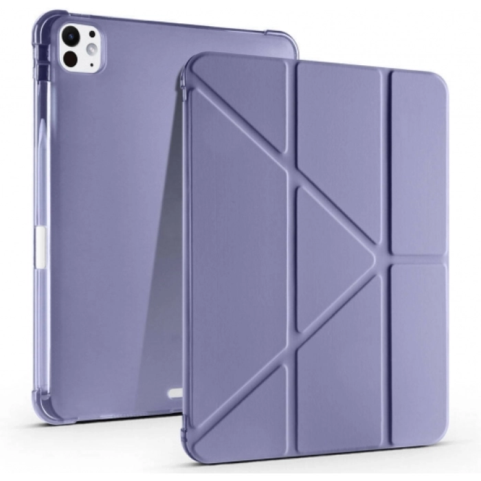 Apple iPad Pro 11 2024 Tablet Kılıfı Standlı Tri Folding Kalemlikli Silikon Smart Cover - Mor