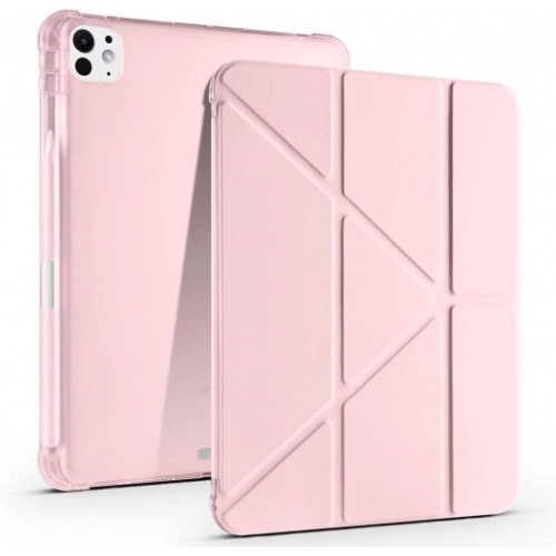 Apple iPad Pro 11 2024 Tablet Kılıfı Standlı Tri Folding Kalemlikli Silikon Smart Cover - Rose Gold