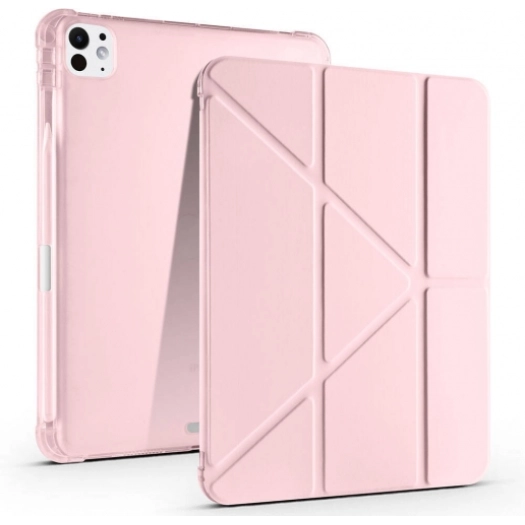 Apple iPad Pro 11 2024 Tablet Kılıfı Standlı Tri Folding Kalemlikli Silikon Smart Cover - Rose Gold