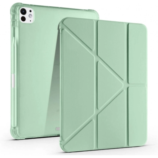 Apple iPad Pro 11 2024 Tablet Kılıfı Standlı Tri Folding Kalemlikli Silikon Smart Cover - Yeşil