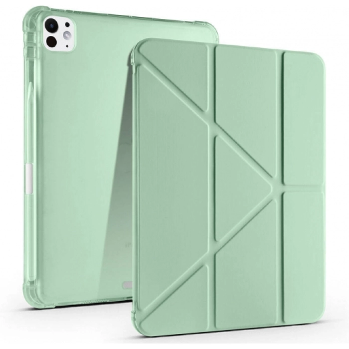 Apple iPad Pro 11 2024 Tablet Kılıfı Standlı Tri Folding Kalemlikli Silikon Smart Cover - Yeşil