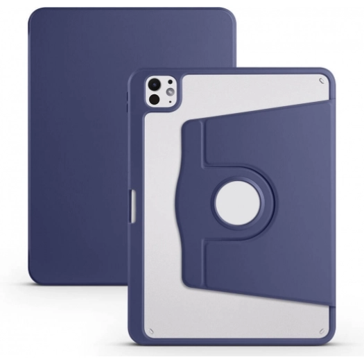 Apple iPad Pro 11 2024 Tablet Kılıfı Termik Kalem Bölmeli Dönebilen Standlı Kapak - Lacivert