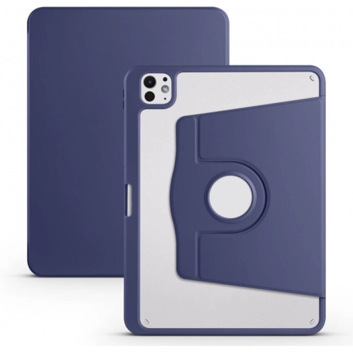 Apple iPad Pro 11 2024 Tablet Kılıfı Termik Kalem Bölmeli Dönebilen Standlı Kapak - Lacivert