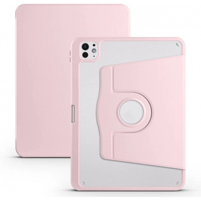 Apple iPad Pro 11 2024 Tablet Kılıfı Termik Kalem Bölmeli Dönebilen Standlı Kapak - Pembe