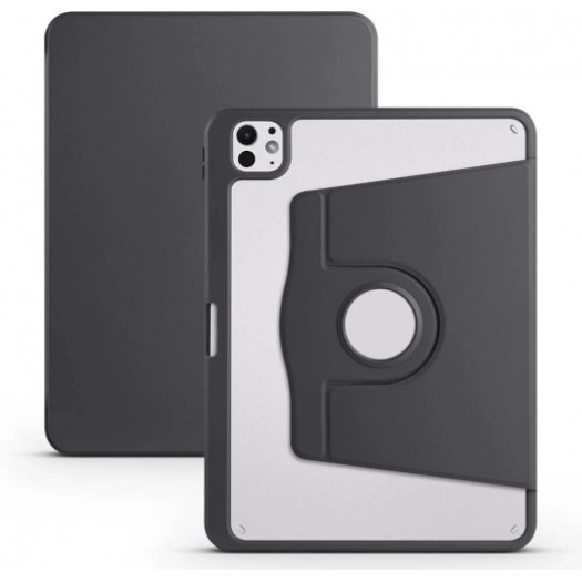 Apple iPad Pro 11 2024 Tablet Kılıfı Termik Kalem Bölmeli Dönebilen Standlı Kapak - Siyah