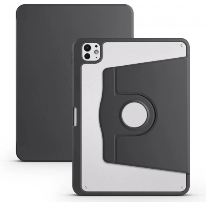 Apple iPad Pro 11 2024 Tablet Kılıfı Termik Kalem Bölmeli Dönebilen Standlı Kapak - Siyah