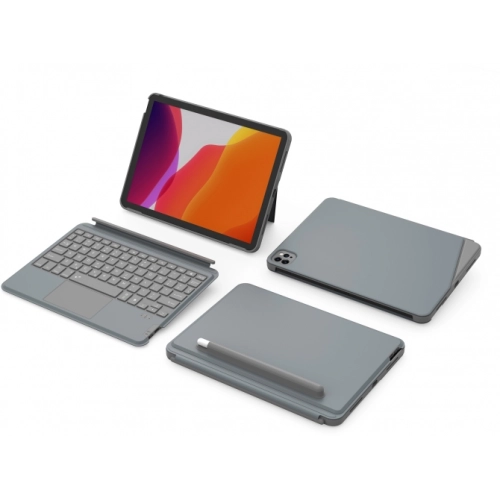 Apple iPad Pro 11 inç 2020 Klavyeli Kapak Led Işıklı Magnetik Standlı Kılıf - Gri